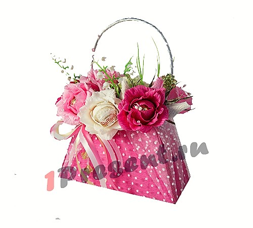 L002.153 Букет из конфет *Сумочка с розами* L002.153 Букет из конфет *Сумочка с розами*