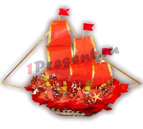 L002.59 Букет из конфет *Алые паруса* L002.59 Букет из конфет *Алые паруса*